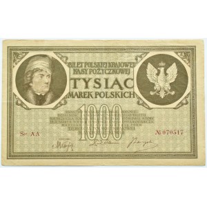 Polska, II RP, 1000 marek 1919, seria AA, Warszawa, sześciocyfrowa numeracja