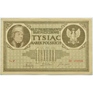 Polska, II RP, 1000 marek 1919, seria X, Warszawa, ostatnia jednoliterowa seria