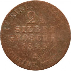 Niemcy, Prusy, Fryderyk Wilhelm IV, 2,5 silber grosza 1848 A, Berlin - FAŁSZERSTWO Z EPOKI