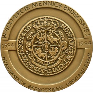 Polska, Medal 400-lecie Mennicy Bydgoskiej 1594-1994 - Jan II Kazimierz - brąz