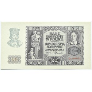 Polska, Generalna Gubernia, 20 złotych 1940, Kraków, seria G, UNC