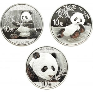 Chiny, Panda, lot 10 yuanów 2017-2020, Shenyang, UNC