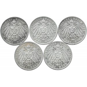 Niemcy, Prusy, Wilhelm II, lot monet 3 marki 1909-1910 A, Berlin
