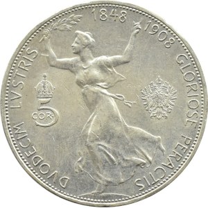 Austro-Węgry, Franciszek Józef I, 5 koron 1908, Wiedeń, PIĘKNE!