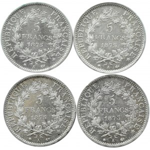 Francja, Republika, lot 5 franków 1873-1875 A, Paryż