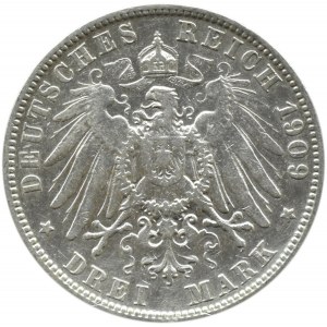 Niemcy, Wirtembergia, Wilhelm II, 3 marki 1909 F, Stuttgart