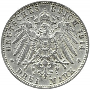 Niemcy, Wirtembergia, Wilhelm II, 3 marki 1914 F, Stuttgart