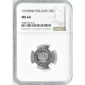 Polska, PRL, 20 groszy 1979, Warszawa, NGC MS64