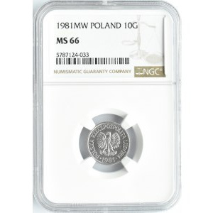 Polska, PRL, 10 groszy 1981, Warszawa, NGC MS66