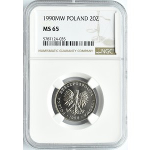 Polska, PRL, 20 złotych 1990, Warszawa, NGC MS65