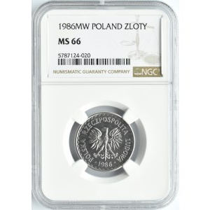 Polska, PRL, 1 złoty 1986, Warszawa, NGC MS66