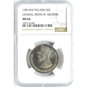 Polska, PRL, gen. Wł. Sikorski, 50 złotych 1981, Warszawa, NGC MS66