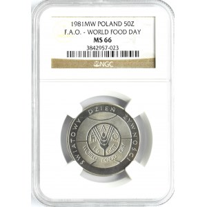Polska, PRL, FAO, 50 złotych 1981, Warszawa, NGC MS66