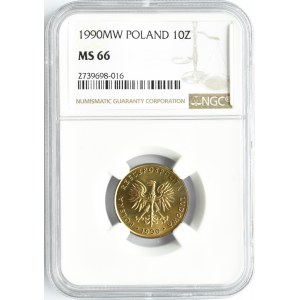 Polska, PRL, 10 złotych 1990, Warszawa, NGC MS66