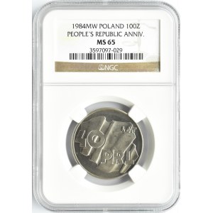 Polska, PRL, 40 lat PRL-u, 100 złotych 1984, Warszawa, NGC MS65