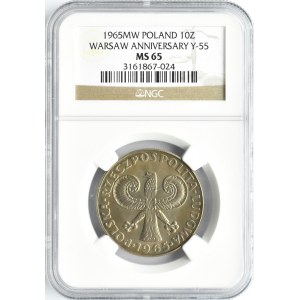 Polska, PRL, Kolumna Zygmunta, 10 złotych 1965, Warszawa, NGC MS65