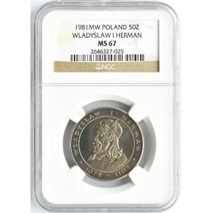 Polska, PRL, Wł. Herman, 50 złotych 1981, Warszawa, NGC MS67