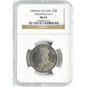 Polska, PRL, Przemysł II, 100 złotych 1985, Warszawa, NGC MS65