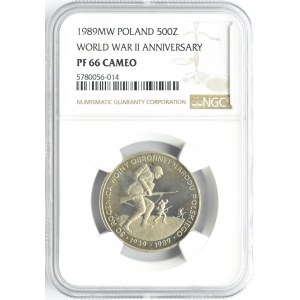 Polska, PRL, Wojna Obronna, 500 złotych 1989, Warszawa, NGC PF66 CAMEO