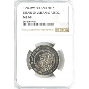 Polska, III RP, Związek Inwalidów RP, 20000 złotych 1994, Warszawa, NGC MS68