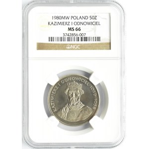 Polska, PRL, Kazimierz Odnowiciel, 50 złotych 1980, Warszawa, NGC MS66