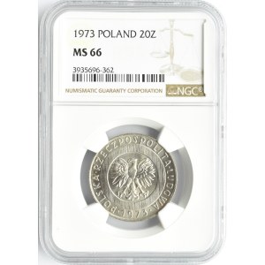 Polska, PRL, wieżowiec, 20 złotych 1973, Warszawa, NGC MS66