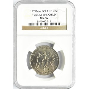 Polska, PRL, Rok Dziecka, 20 złotych 1979, Warszawa, NGC MS66