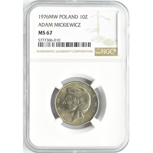 Polska, PRL, A. Mickiewicz, 10 złotych 1976, Warszawa, NGC MS67