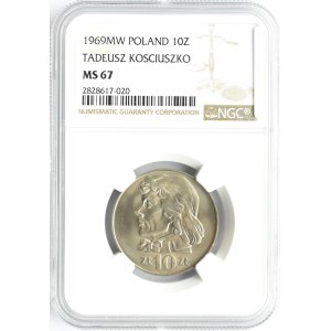 Polska, PRL, T. Kościuszko, 10 złotych 1969, Warszawa, NGC MS67