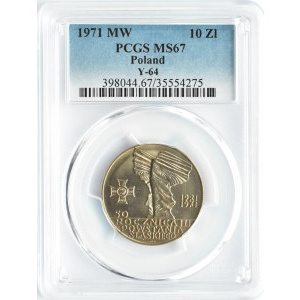 Polska, PRL, Powstania Śląskie, 10 złotych 1971, Warszawa, PCGS MS67