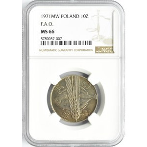 Polska, PRL, FAO - flądra, 10 złotych 1971, Warszawa, NGC MS66