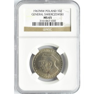 Polska, PRL, gen. K. Świerczewski, 10 złotych 1967, Warszawa, NGC MS65