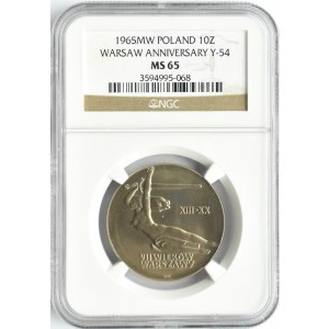 Polska, PRL, Nike, 10 złotych 1965, Warszawa, NGC MS65