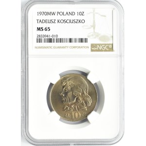 Polska, PRL, T. Kościuszko, 10 złotych 1970, Warszawa, NGC MS65