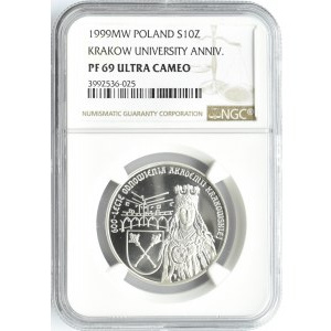 Polska, III RP, Akademia Krakowska, 10 złotych 1999, Warszawa, NGC PF69 ULTRA CAMEO