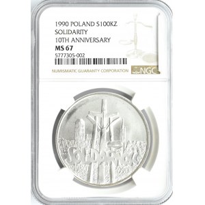 Polska, III RP, Solidarność (A), 100000 złotych 1990, typ A, Warszawa, NGC MS67