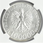 Polska, III RP, Solidarność (A), 100000 złotych 1990, typ A, Warszawa, NGC MS67