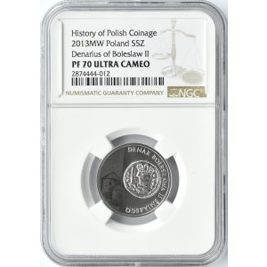 Polska, III RP, Denar Bolesława Chrobrego, 5 złotych 2013, Warszawa, NGC PF70 ULTRA CAMEO