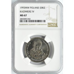 Polska, III RP, Kazimierz Jagiellończyk, 20000 złotych 1993, Warszawa, NGC MS67