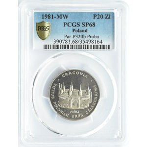 Polska, PRL, Cracovia-Barbakan, 20 złotych 1981, próba, Warszawa, PCGS SP68