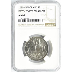 Polska, III RP, Katyń, Miednoje, Charków, 2 złote 1995, Warszawa, NGC MS67