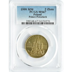 Polska, III RP, Pałac Potockich, 2 złote 1999, Warszawa, PCGS MS67