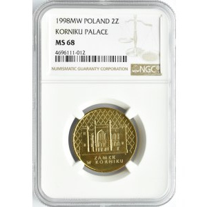 Polska, III RP, Zamek w Kórniku, 2 złote 1998, Warszawa, NGC MS68