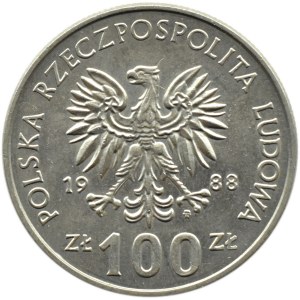 Polska, PRL, Jadwiga, 100 złotych 1988, odmiana bez monogramu projektanta