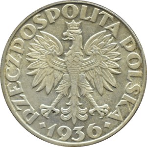 Polska, II RP, Żaglówka, 5 złotych 1936, Warszawa, piękne