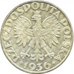 Polska, II RP, Żaglówka, 5 złotych 1936, Warszawa, piękne