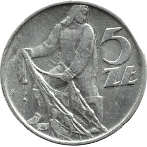 Polska, PRL, Rybak, 5 złotych 1958, Warszawa, wąska ósemka, dwa słoneczka