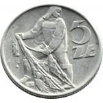 Polska, PRL, Rybak, 5 złotych 1958, Warszawa, wąska ósemka, dwa słoneczka