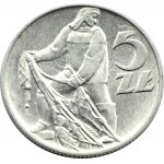 Polska, PRL, Rybak, 5 złotych 1959, Warszawa, wąska ósemka, dwa słoneczka