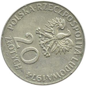 Polska, PRL, XXV lat RWPG, 20 złotych 1974, Warszawa, skrętka o 45 stopni